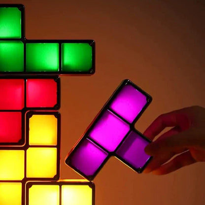 Stackable Night Light DIY Puzzle Novelty LED 7 Colors 3D Tangram Light Home Bedroom Desk Lamp Kids Teens Ideal Birthday Gift